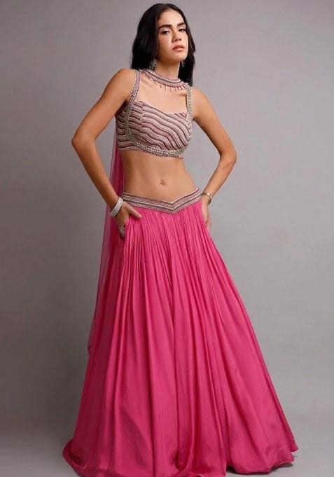 Rani Pink Crepe Handwork Lehenga Set
