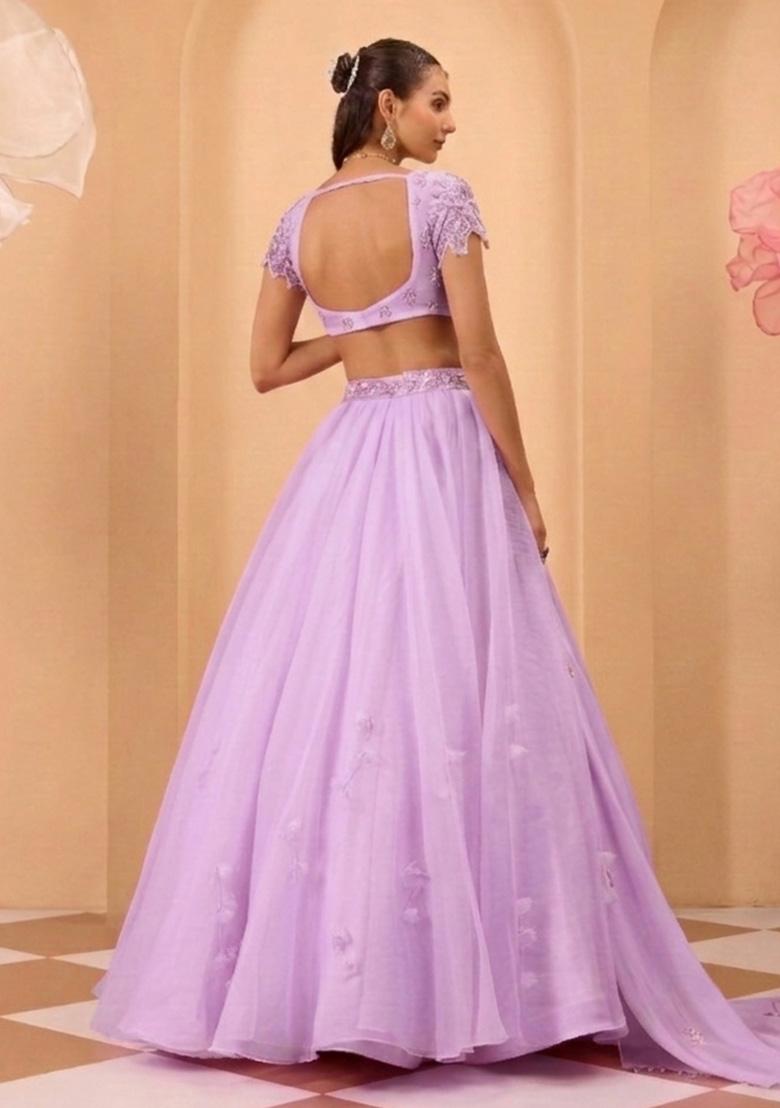 Lilac Organza Handwork Lehenga Set - Indya