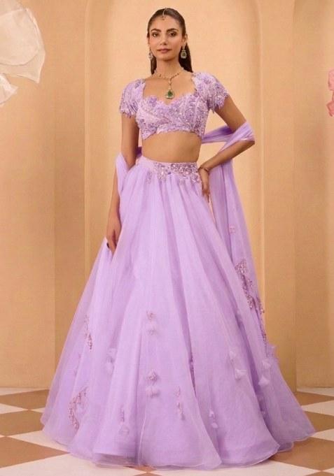 Lilac Organza Handwork Lehenga Set