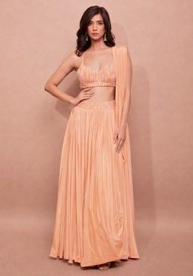 Peach Satin Handwork Lehenga Set