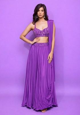 Purple Satin Handwork Lehenga Set