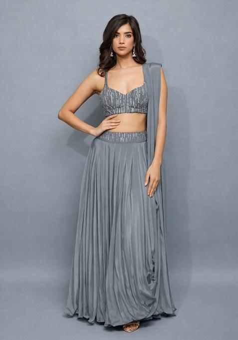 Grey Satin Handwork Lehenga Set