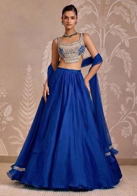 Royal Blue Handwork Organza Lehenga Set