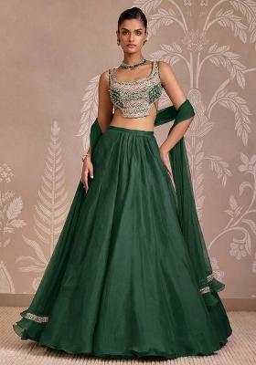 Emerald Green Handwork Organza Lehenga Set