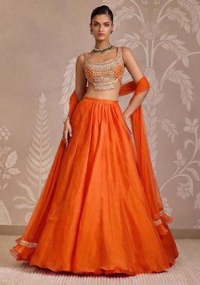 Orange Handwork Organza Lehenga Set