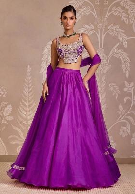 Royal Purple Handwork Organza Lehenga Set