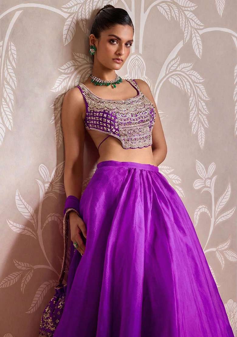 Royal Purple Organza Lehenga Set with Handwork for Diwali | Wedding & Festive Wear - Indya