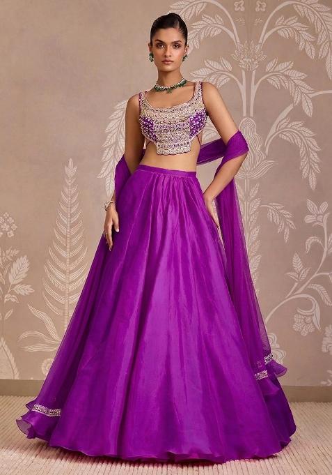 Royal Purple Handwork Organza Lehenga Set