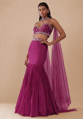 Pink Handwork Crepe Lehenga Set