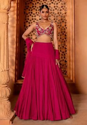 Rani Pink Handwork Crepe Lehenga Set