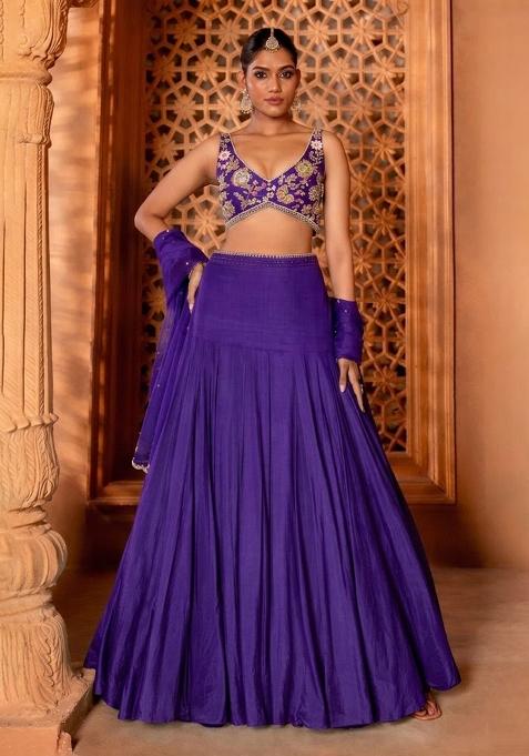 Royal Purple Handwork Crepe Lehenga Set
