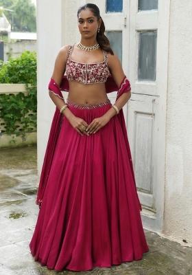 Rani Pink Handwork Crepe Lehenga Set