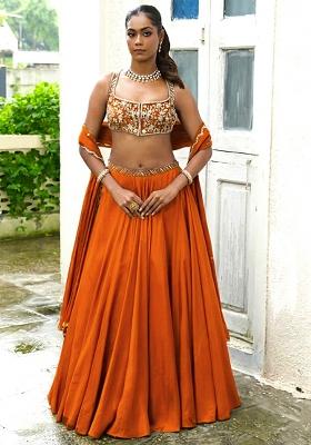 Rust Handwork Crepe Lehenga Set
