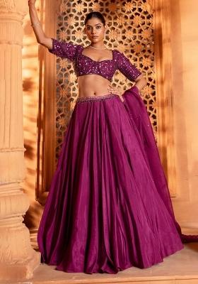 Pink Handwork Crepe Lehenga Set