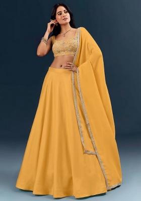 Mustard Handwork Crepe Lehenga Set