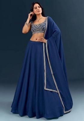 Navy Blue Handwork Crepe Lehenga Set