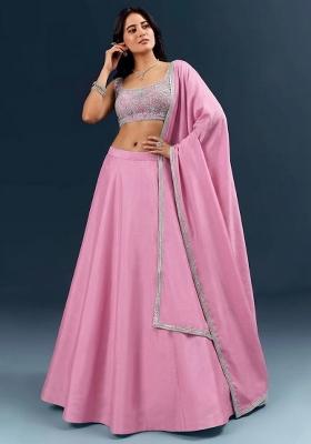 Baby Pink Handwork Crepe Lehenga Set