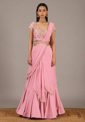 Baby Pink Handwork Crepe Lehenga Set