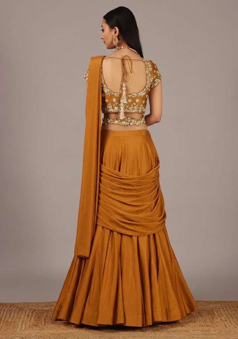 Rust Handwork Crepe Lehenga Set - Indya