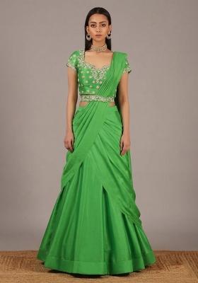 Green Handwork Crepe Lehenga Set
