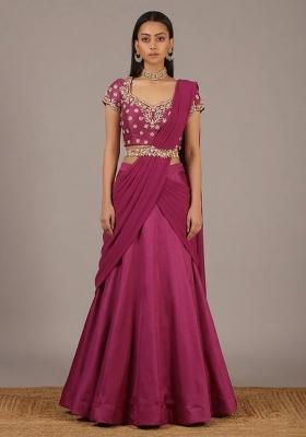 Rani Pink Handwork Crepe Lehenga Set