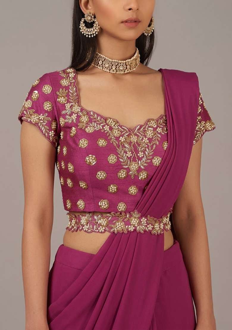 Rani Pink Handwork Crepe Lehenga Set - Indya