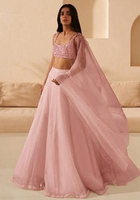 Soft Pink Hand Work Organza Lehenga Set
