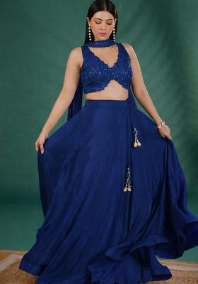 Royal Blue Handwork Crepe Lehenga Set