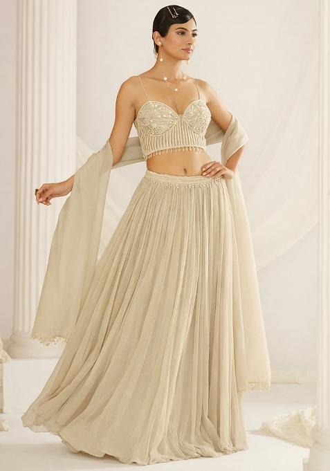 Beige Handwork Goergette Lehenga Set