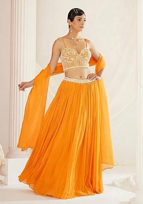 Orange Handwork Goergette Lehenga Set