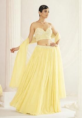 Pastel Yellow Handwork Goergette Lehenga Set