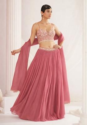 Rose Pink Handwork Goergette Lehenga Set