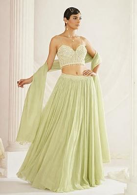 Mint Green Handwork Goergette Lehenga Set