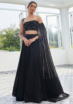 Black Handwork Crepe Lehenga Set