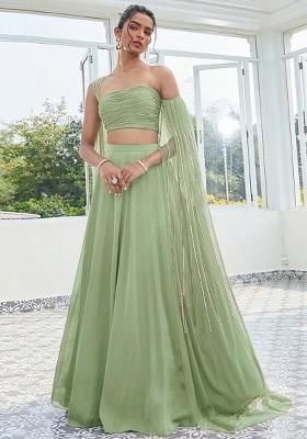 Sage Green Handwork Crepe Lehenga Set