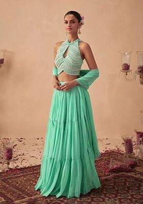 Mint Green Handwork Goergette Lehenga Set