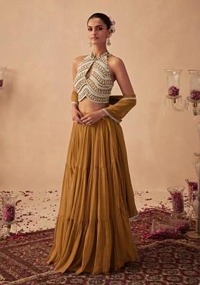 Mustard Handwork Goergette Lehenga Set