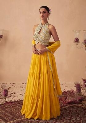 Yellow Handwork Goergette Lehenga Set