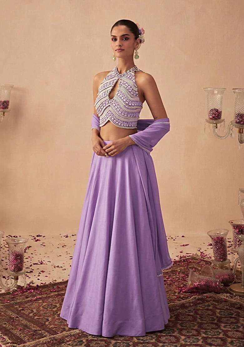 Lilac Handwork Goergette Lehenga Set - Indya