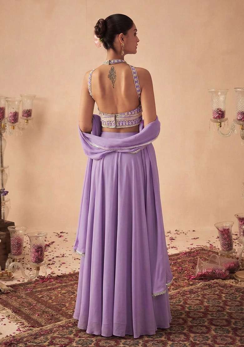 Lilac Handwork Goergette Lehenga Set - Indya
