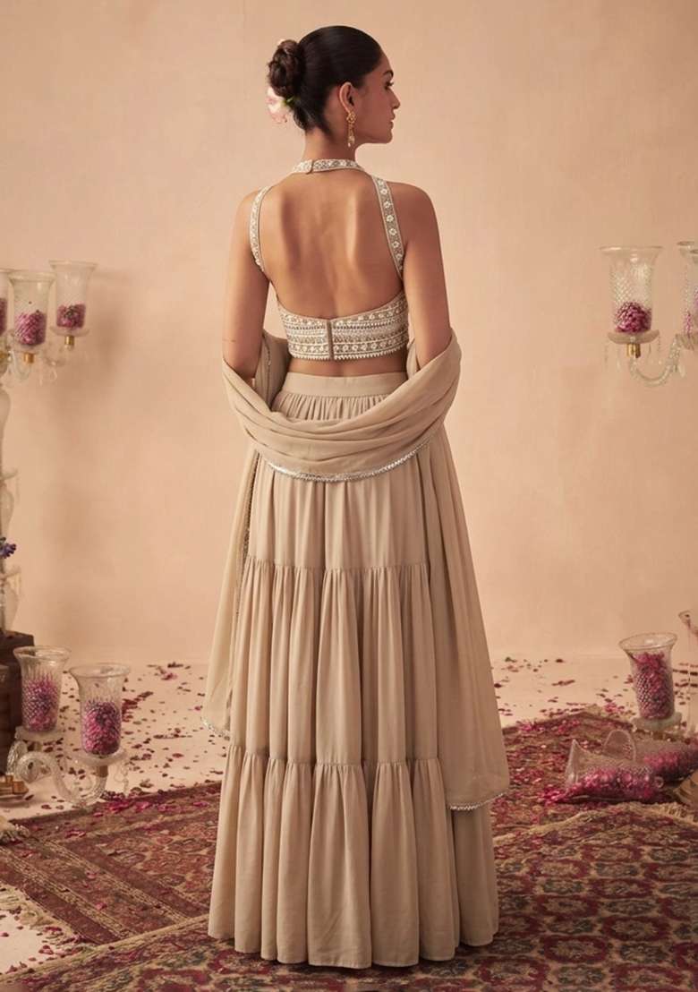 Beige Handwork Goergette Lehenga Set - Indya
