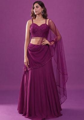 Rani Pink Handwork Crepe Lehenga Set