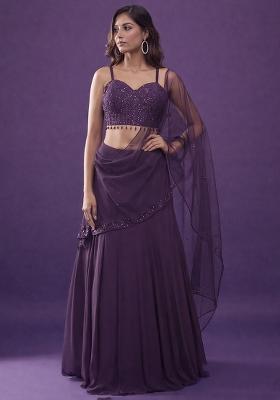 Purple Handwork Crepe Lehenga Set