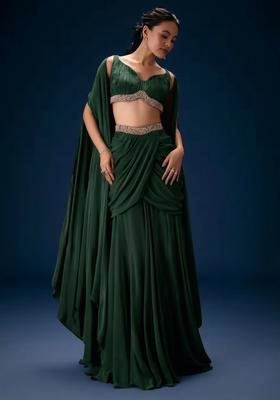 Deep Forest Green Hand Work Crepe Fusion Set