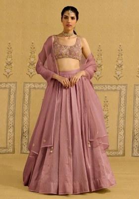 Mauve Hand Work Crepe Lehenga Set