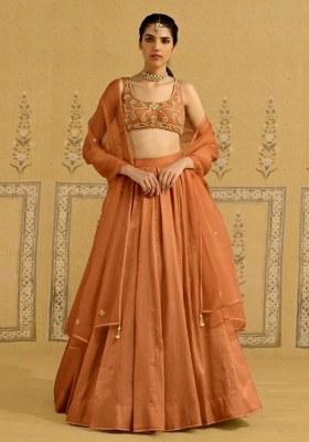 Burnt Orange Hand Work Crepe Lehenga Set