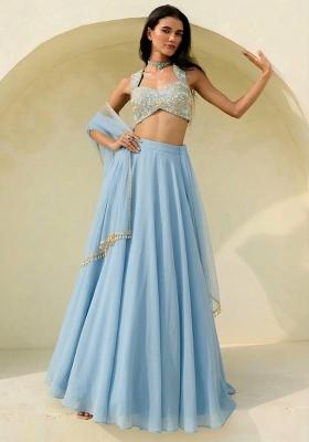 Light Blue Hand Work Embroidered Georgette Lehenga Set