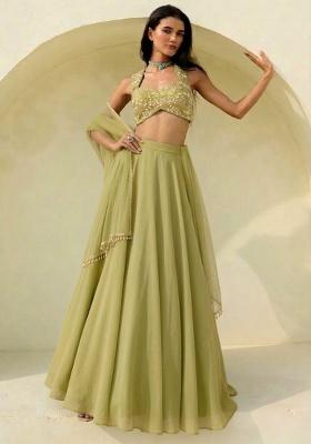 Light Green Hand Work Embroidered Georgette Lehenga Set