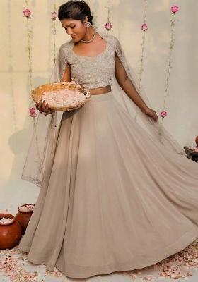 Beige Hand Work Embellished Georgette Lehenga Set