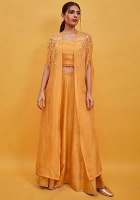 Mustard Crepe Handwork Lehenga Set
